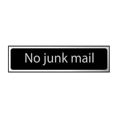 No Junk Mail' Sign, Black And Polished Chrome Effect, Self-Adhesive PP (200mm x 50mm)