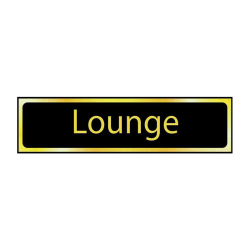 Lounge' Sign, Black And Polished Gold Effect, Self-Adhesive PP (200mm x 50mm)