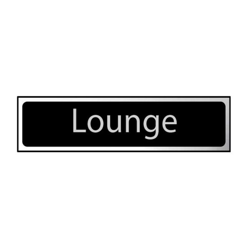 Lounge' Sign, Black And Polished Chrome Effect, Self-Adhesive PP (200mm x 50mm)