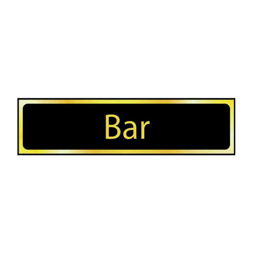 Bar' Sign, Black And Polished Gold Effect, Self-Adhesive PP (200mm x 50mm)