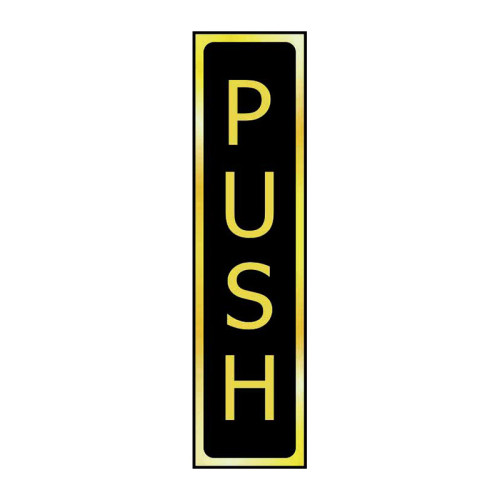 Push' Sign, Black And Polished Gold Effect, Self-Adhesive PP (200mm x 50mm)