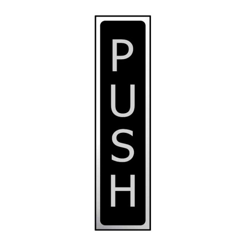 Push' Sign, Black And Polished Chrome Effect, Self-Adhesive PP (200mm x 50mm)