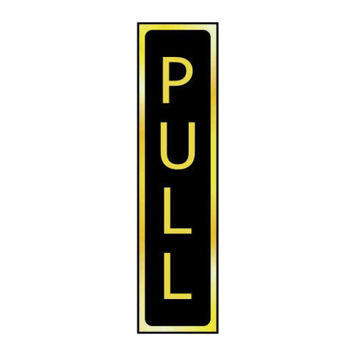 Pull' Sign, Black And Polished Gold Effect, Self-Adhesive PP (200mm x 50mm)