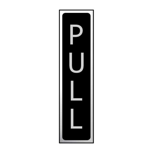Pull' Sign, Black And Polished Chrome Effect, Self-Adhesive PP (200mm x 50mm)