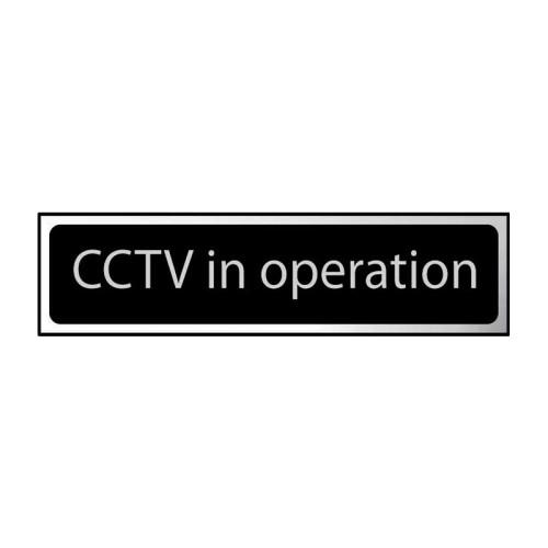 CCTV In Operation' Sign, Black And Polished Chrome Effect, Self-Adhesive PP (200mm x 50mm)