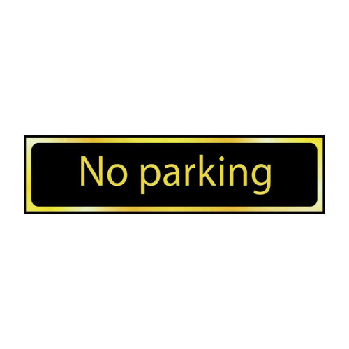 No Parking' Sign, Black And Polished Gold Effect, Self-Adhesive PP (200mm x 50mm)
