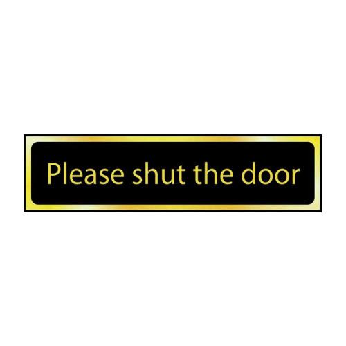 Please Shut The Door' Sign, Black And Polished Gold Effect, Self-Adhesive PP (200mm x 50mm)
