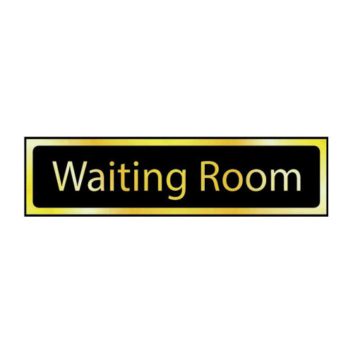Waiting Room' Sign, Black And Polished Gold Effect, Self-Adhesive PP (200mm x 50mm)