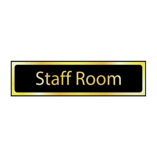 Staff Room' Sign, Black And Polished Gold Effect, Self-Adhesive PP (200mm x 50mm)