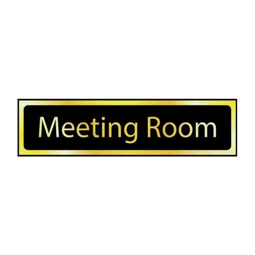Meeting Room' Sign, Black And Polished Gold Effect, Self-Adhesive PP (200mm x 50mm)