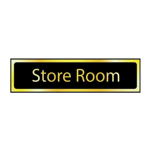 Store Room' Sign, Black And Polished Gold Effect, Self-Adhesive PP (200mm x 50mm)