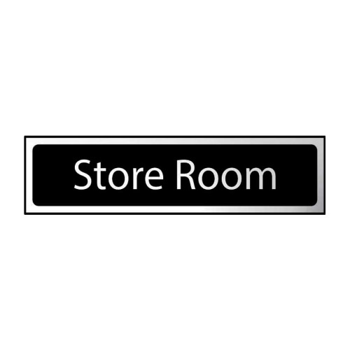 Store Room' Sign, Black And Polished Chrome Effect, Self-Adhesive PP (200mm x 50mm)