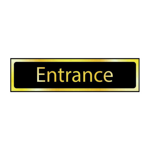 Entrance' Sign, Black And Polished Gold Effect, Self-Adhesive PP (200mm x 50mm)
