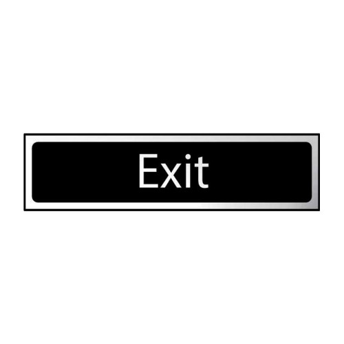 Exit' Sign, Black And Polished Chrome Effect, Self-Adhesive PP (200mm x 50mm)