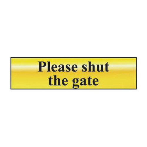 Please Shut The Gate' Sign, Black And Polished Gold Effect, Self-Adhesive PP (200mm x 50mm)
