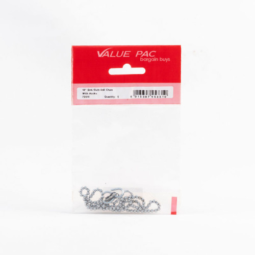 18" No 6 CP Sink/Basin Ball Chain with Hooks