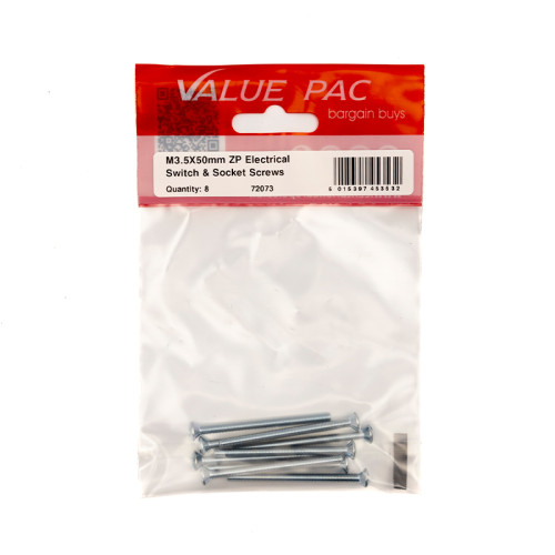 M3.5 x 50mm ZP Electrical Switch & Socket Screws (Pack of 8)