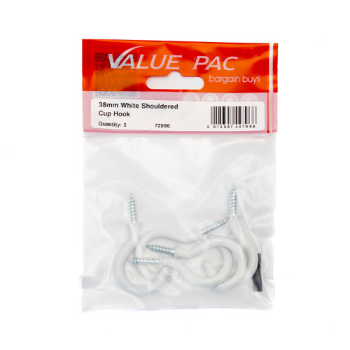 38mm White PVC Shouldered Cup Hooks
