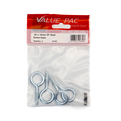 55 x 5mm ZP Steel Screw Eyes (Pack of 4)