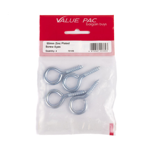 55 x 5mm ZP Steel Screw Eyes (Pack of 4)