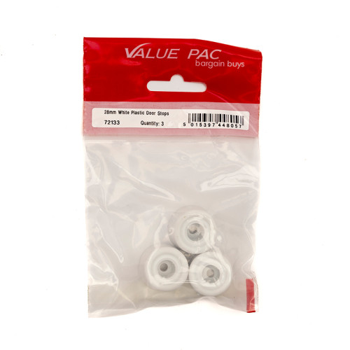 28mm White Plastic Door Stops 3pk