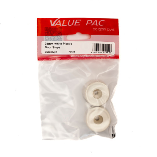 35mm White Plastic Door Stops 2pk