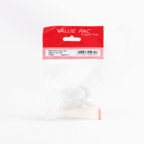 55mm White Plastic Self Adhesive Oval Hook