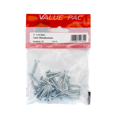 1" x 8 ZP Cross Recessed Countersunk Hardened Twin Thread Screws (Pack of 32)