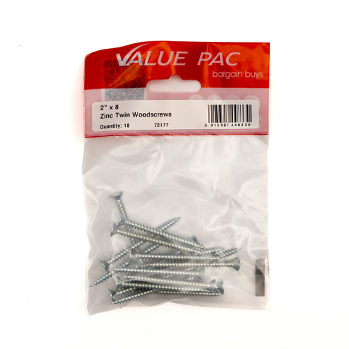 2" x 8 ZP Cross Recessed Hardened Twin Thread Woodscrews with Countersunk Head (Pack of 18)