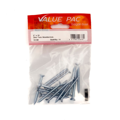 2" x 10 ZP Cross Recessed Hardened Twin Thread Woodscrews with Countersunk Head (Pack of 14)