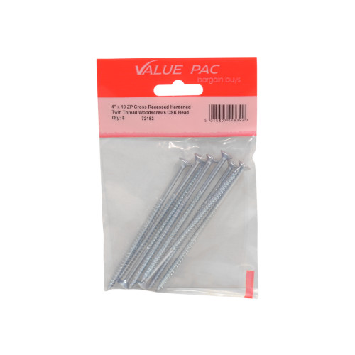 4" x 10 ZP Cross Recessed Hardened Twin Thread Woodscrews with Countersunk Head