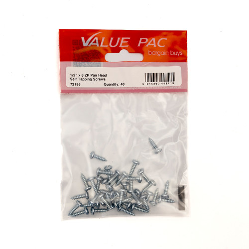 1/2" x 6 ZP Pan Head Self Tapping Screws 40pk