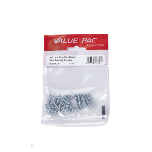 1/2" x 6 ZP Pan Head Self Tapping Screws 40pk