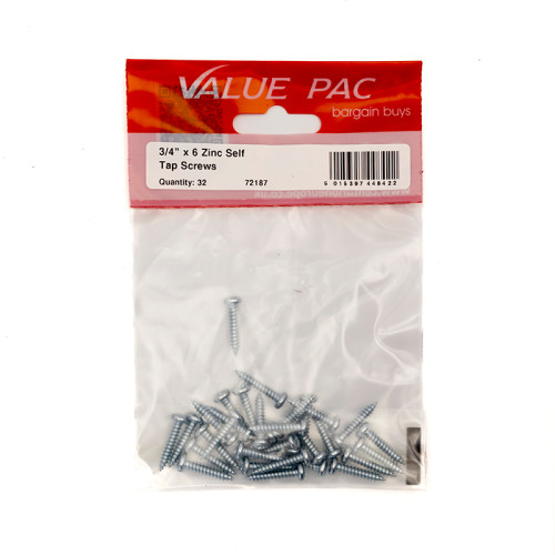 3/4" x 6 ZP Pan Head Self Tapping Screws (Pack of 32)