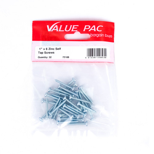 1" x 6 ZP Pan Head Self Tapping Screws (Pack of 32)