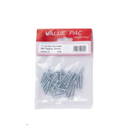 1" x 6 ZP Pan Head Self Tapping Screws (Pack of 32)