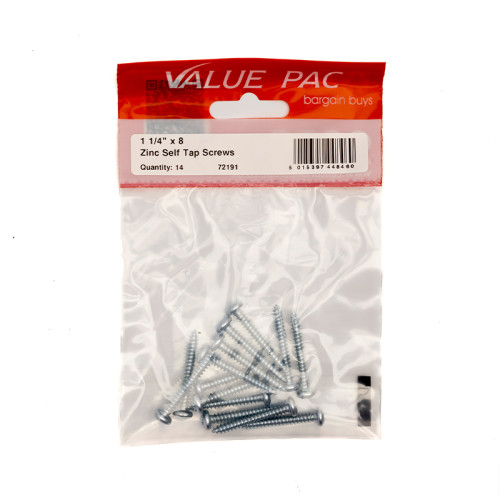 1 1/4" x 8 Pozi Pan Head ZP Self Tapping Screws 14pk
