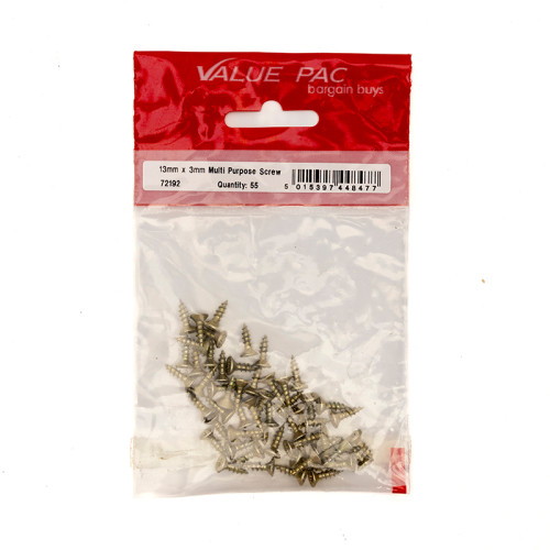 3mm x 13mm ZYP Multi Purpose Single Thread Countersunk Pozi Screws (Pack of 55)