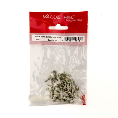 3.5mm x 15mm ZYP Multi Purpose Single Thread Countersunk Pozi Screws (Pack of 45)