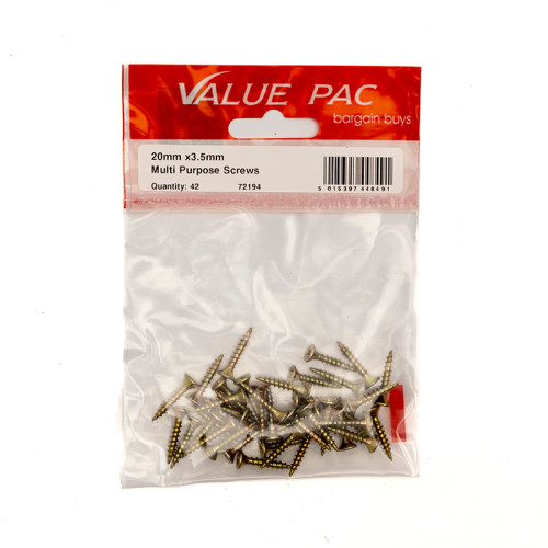 3.5mm x 20mm ZYP Multi Purpose Single Thread Countersunk Pozi Screws (Pack of 42)