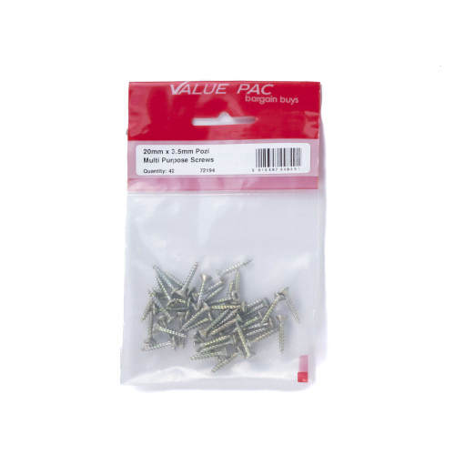 3.5mm x 20mm ZYP Multi Purpose Single Thread Countersunk Pozi Screws (Pack of 42)