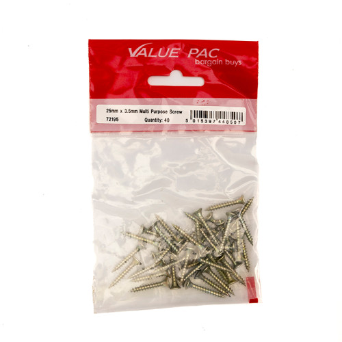 3.5mm x 25mm ZYP Multi Purpose Single Thread Countersunk Pozi Screws (Pack of 40)