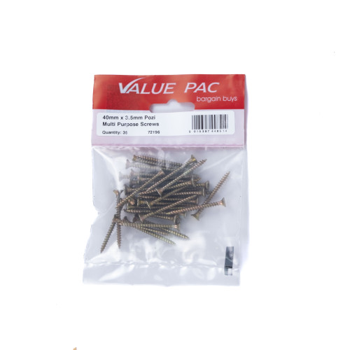 3.5mm x 40mm ZYP Multi Purpose Single Thread Countersunk Pozi Screws (Pack of 35)
