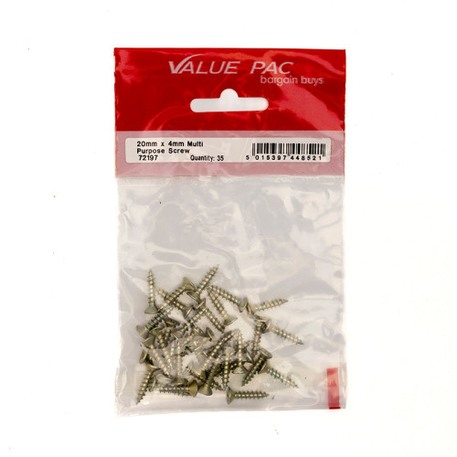 4mm x 20mm ZYP Multi Purpose Single Thread Countersunk Pozi Screws (Pack of 35)
