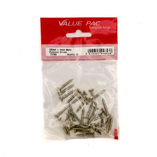 4mm x 25mm ZYP Multi Purpose Single Thread Countersunk Pozi Screws (Pack of 32)
