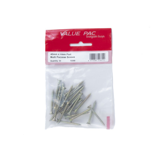 4mm x 40mm ZYP Multi Purpose Single Thread Countersunk Pozi Screws (Pack of 22)