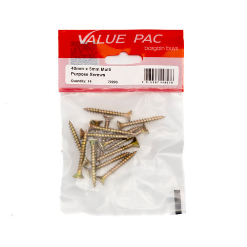 5mm x 40mm ZYP Multi Purpose Single Thread Countersunk Pozi Screws (Pack of 14)