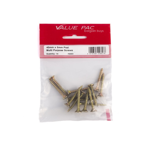 5mm x 40mm ZYP Multi Purpose Single Thread Countersunk Pozi Screws (Pack of 14)
