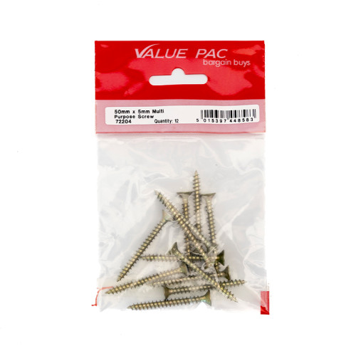 5mm x 50mm ZYP Multi Purpose Single Thread Countersunk Pozi Screws (Pack of 12)