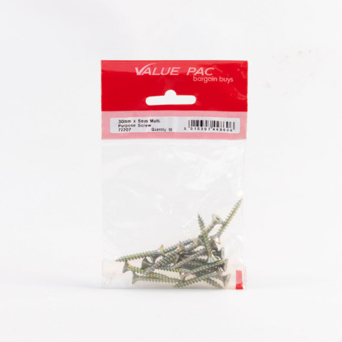 5mm x 30mm ZYP Multi Purpose Single Thread Countersunk Pozi Screws (Pack of 18)